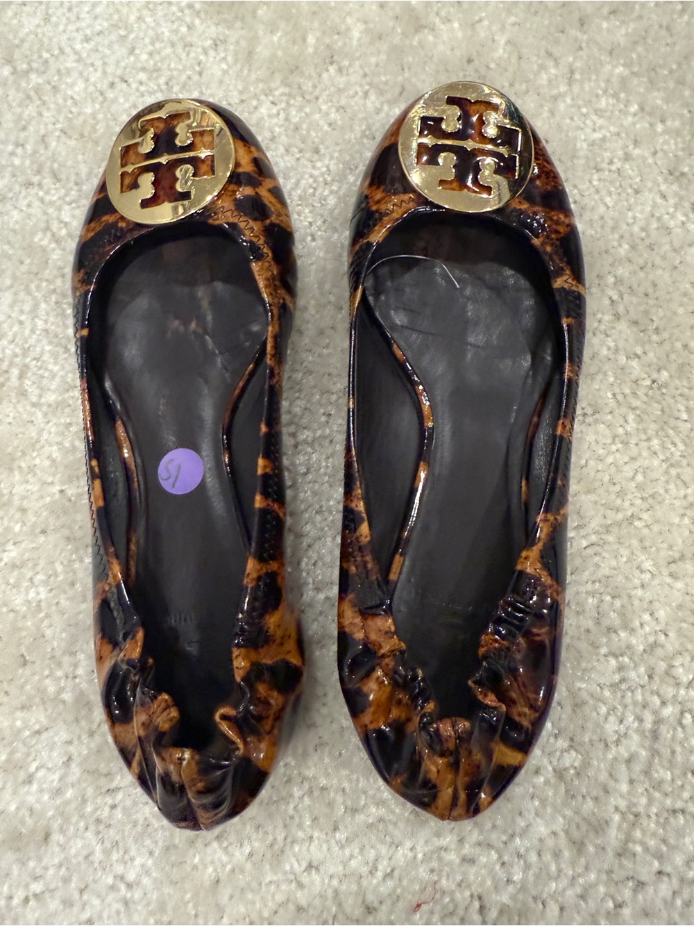 Tory Burch Leopard-Print Clair Flats with Gold Logo Sz 8.5